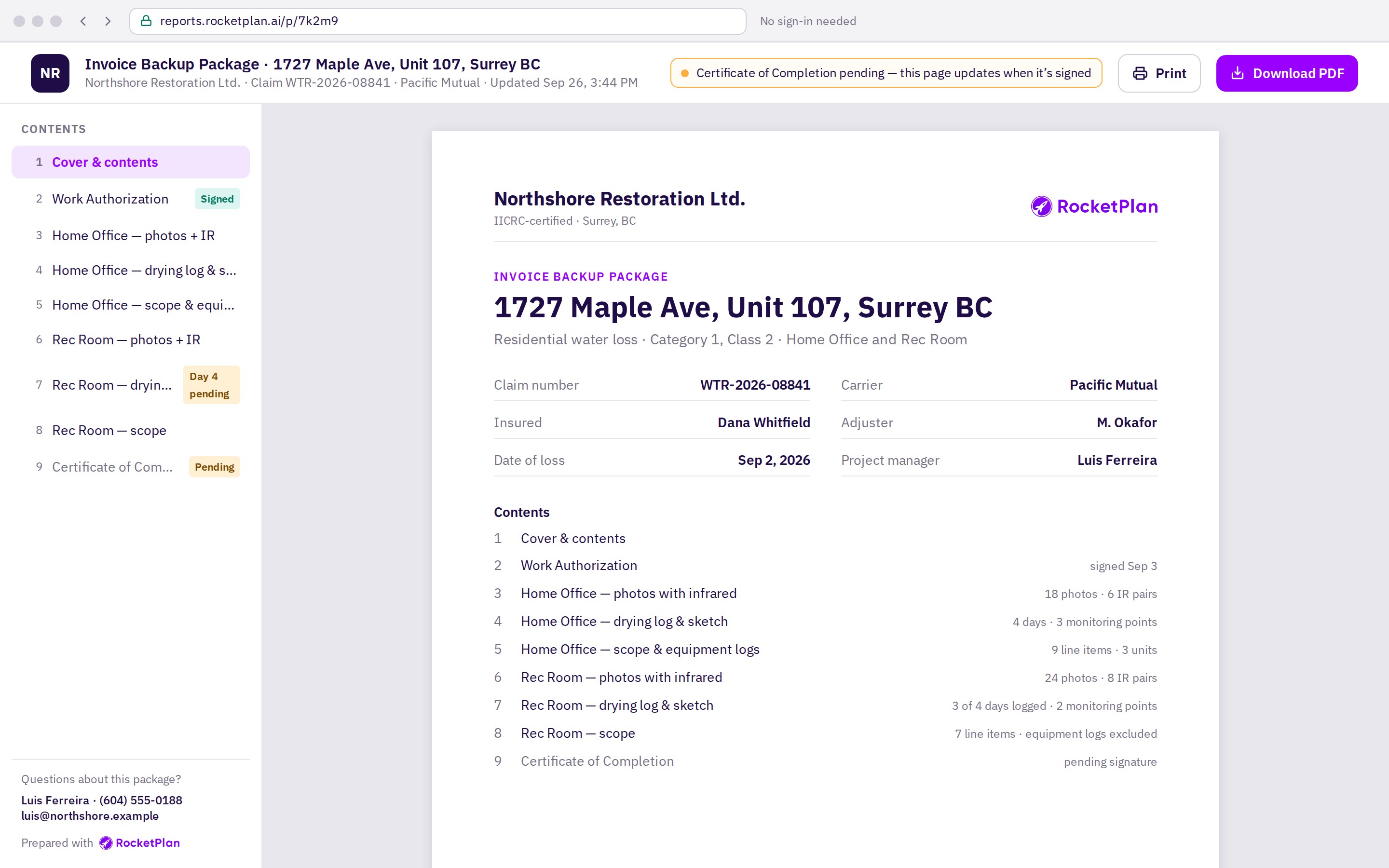 Invoice Backup Package screen