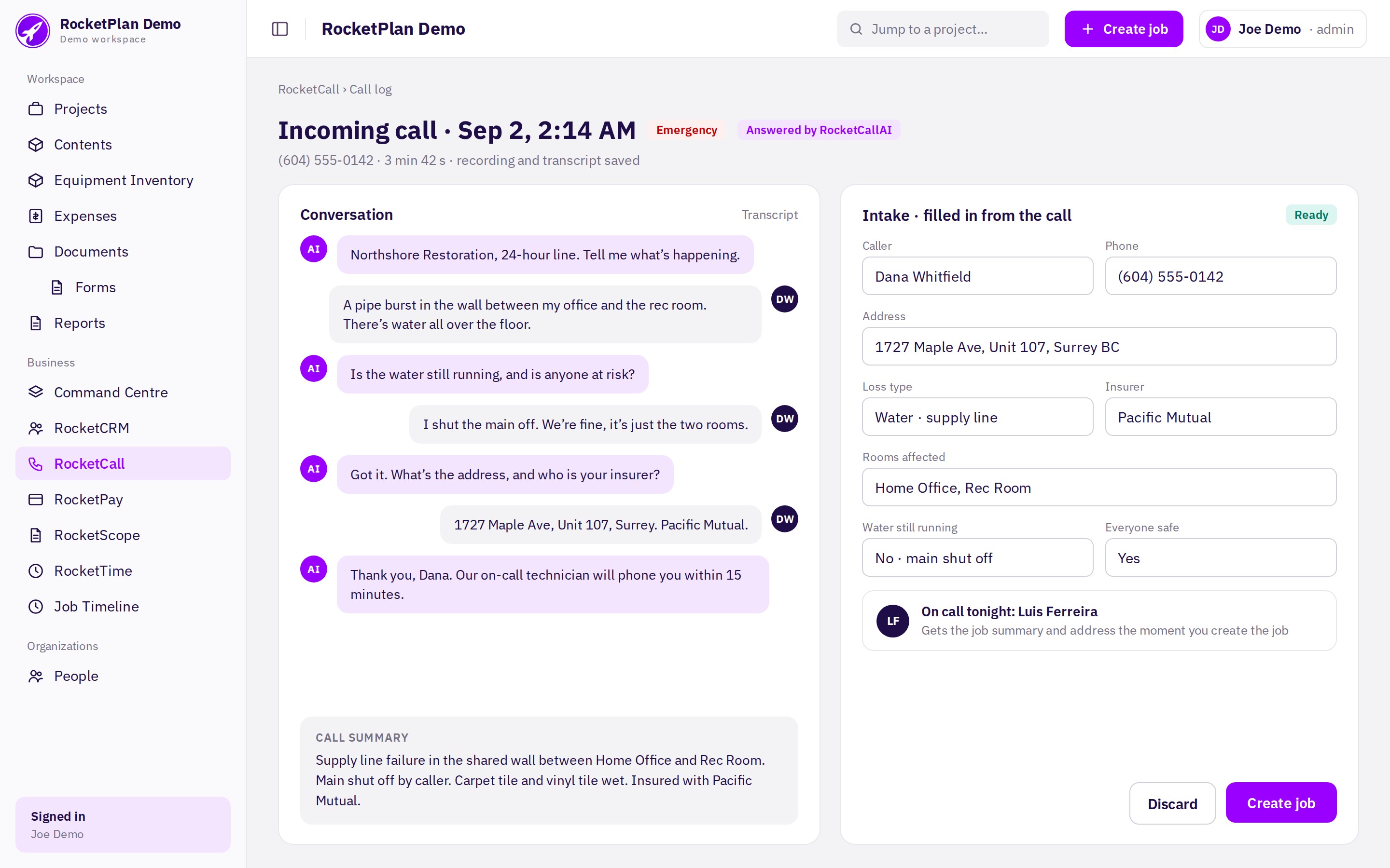 RocketCall AI screen